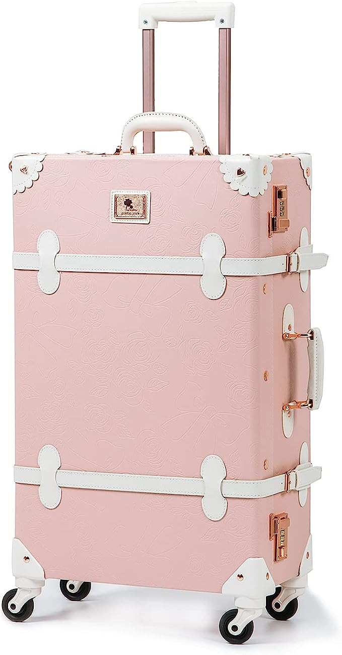 Unitravel Vintage Trolley Suitcase 26 inch Retro Rolling Luggage with Spinner Wheels (Light Pink) | Amazon (US)