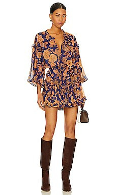 MISA Los Angeles Elena Dress in Blue Marigold Flora from Revolve.com | Revolve Clothing (Global)