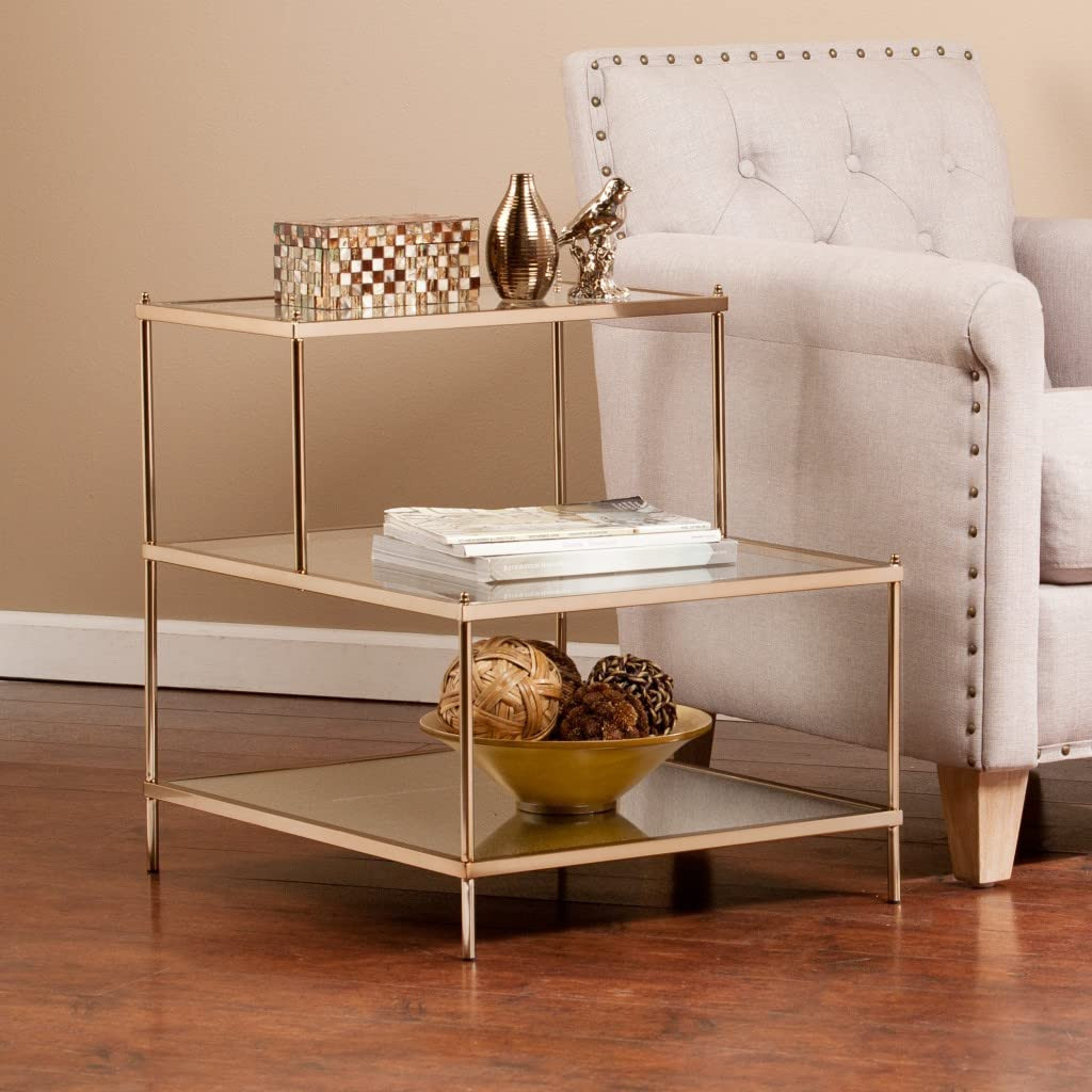 24 in. Glass Tiered Rectangular End Table Gold & Clear | Amazon (US)