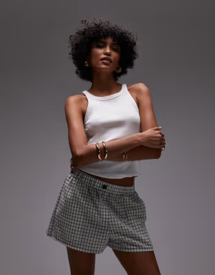 Topshop pull on crinkle textured boxer short in mono check | ASOS (Global)
