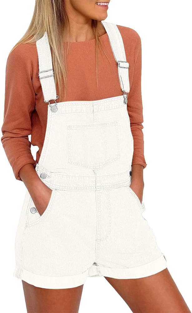 Vetinee Women's Classic Adjustable Straps Cuffed Hem Denim Bib Overalls Shorts | Amazon (US)