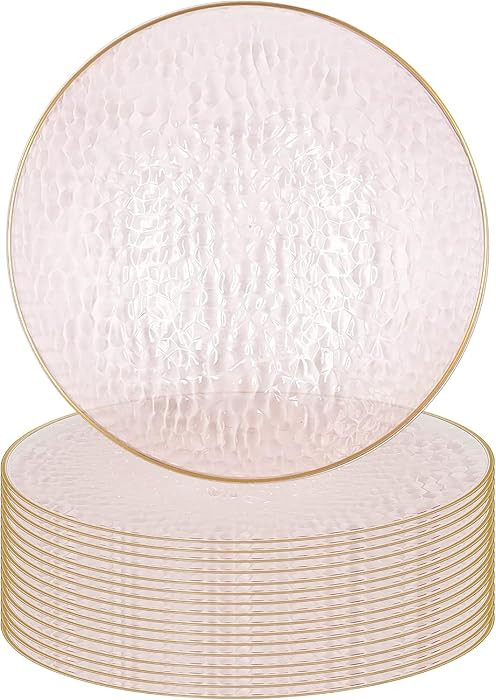 PARTY BARGAINS 13-Inch Charger Plates - 16 Pack, Hammered Pink Gold Rim, Heavy-Duty Disposable Ch... | Amazon (US)