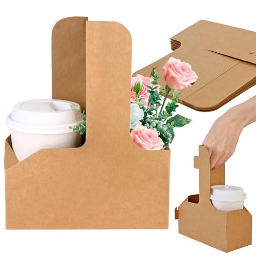 15Pcs -2 Cup Drink Carrier with Handle - Paper Cup Holder, Coffee Carriers Tray for Drinks, Disposable Takeaway Cardboard Holders To Go for Food Delivery, Uber Eats/Door Dash Two or 4 Kraft Paperboard | Amazon (US)