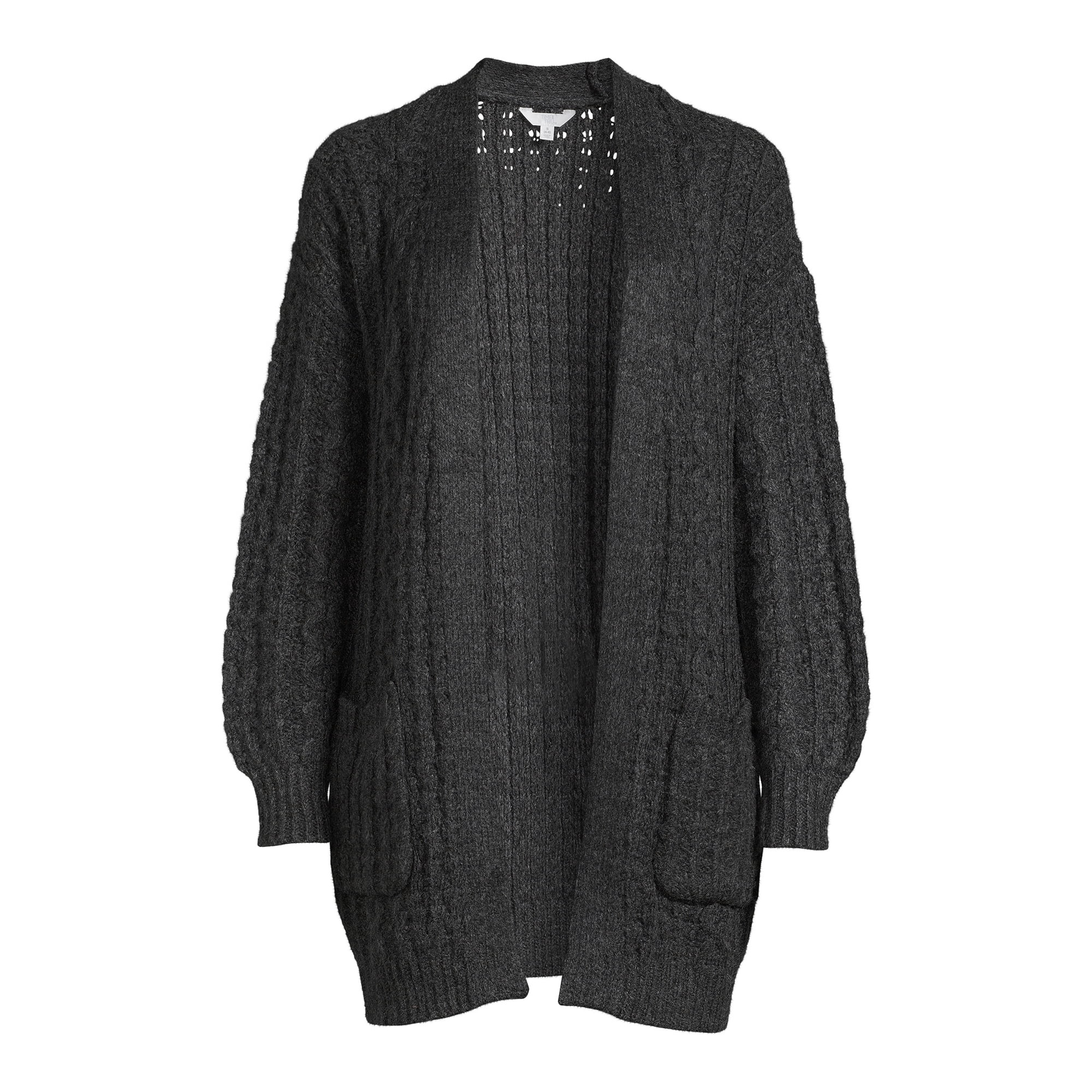 Time and Tru Women's Open Front Cable Knit Cardigan, Heavyweight | Walmart (US)
