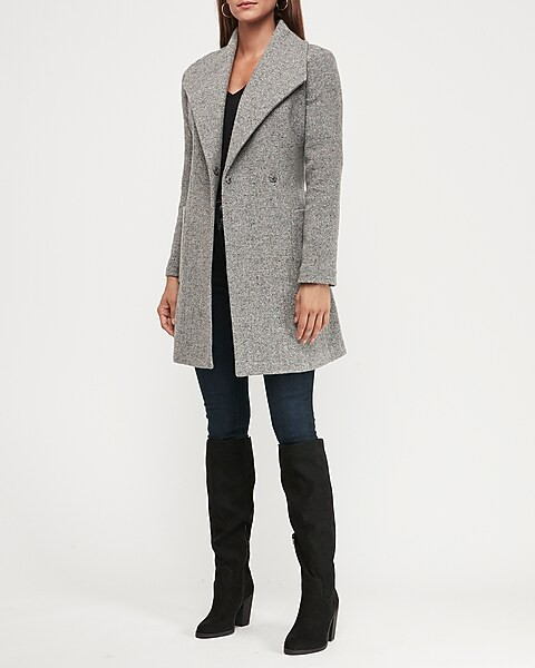 long belted wrap speckled tweed car coat | Express