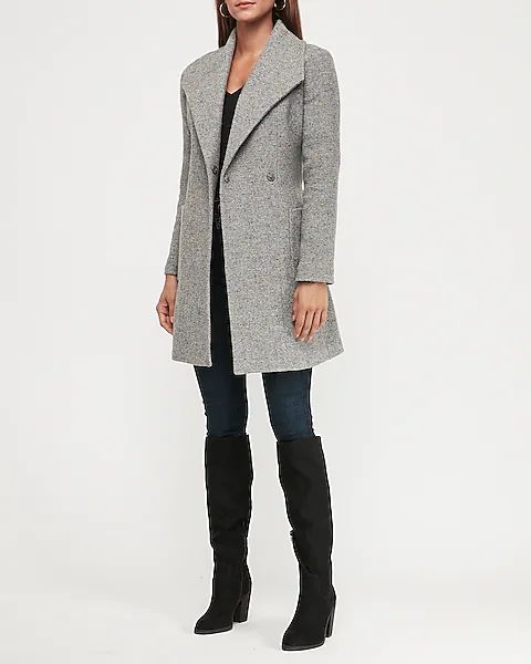 long belted wrap speckled tweed car coat | Express