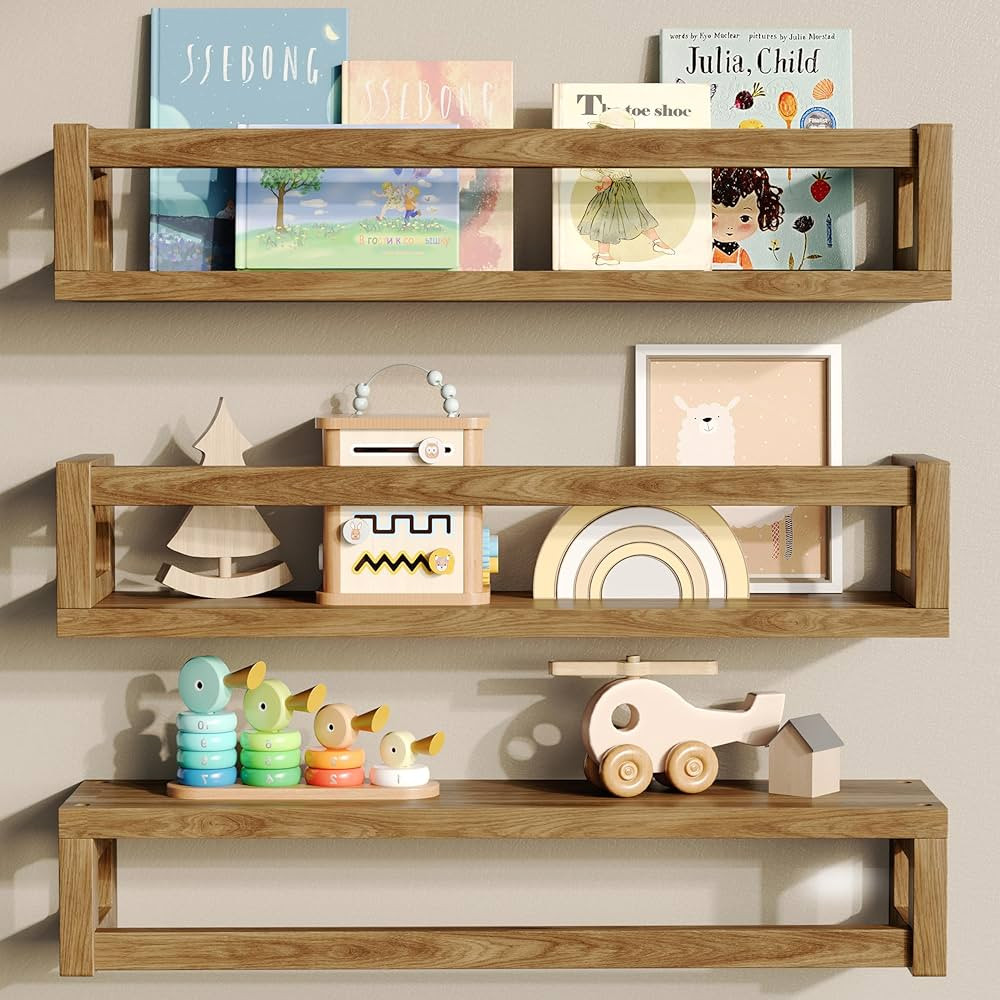 Upgraded Thick Floating Shelves - Multi-Use Wall-Mounted Bookshelves for Kids and Nursery, Ideal ... | Amazon (US)