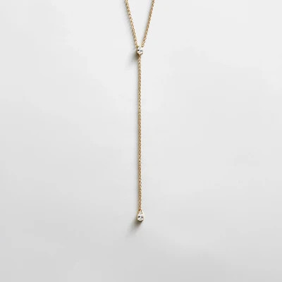 Teardrop 18K Gold Lariat Necklace - Gold/Pavé | BaubleBar