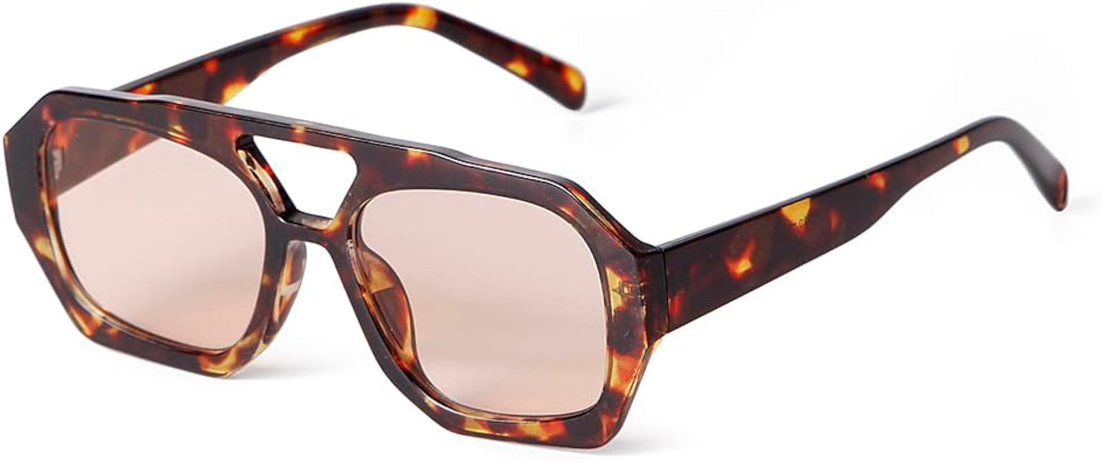 Trendy Designer Hexagon Aviator Sunglasses For Women Thick Frame Double Bridge Sun Glasses | Amazon (US)