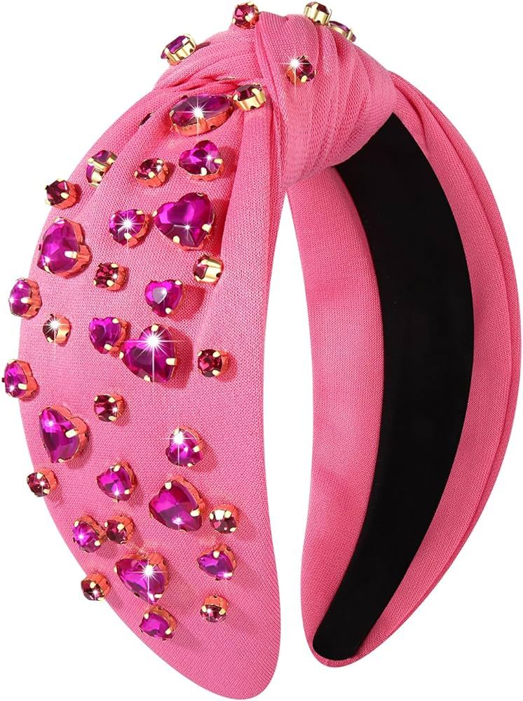 MOLOCH Pink Heart Headband for Women Rhinestone Conversation Love Heart Headbands Crystal Knotted... | Amazon (US)