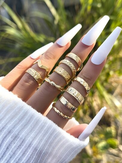 10pcs Textured Metal Ring | SHEIN