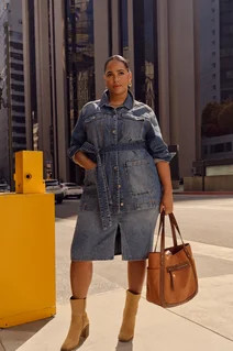 Terra & Sky Women's Plus Size Denim Button-Down Shacket with Belt, Sizes 0X-4X | Walmart (US)