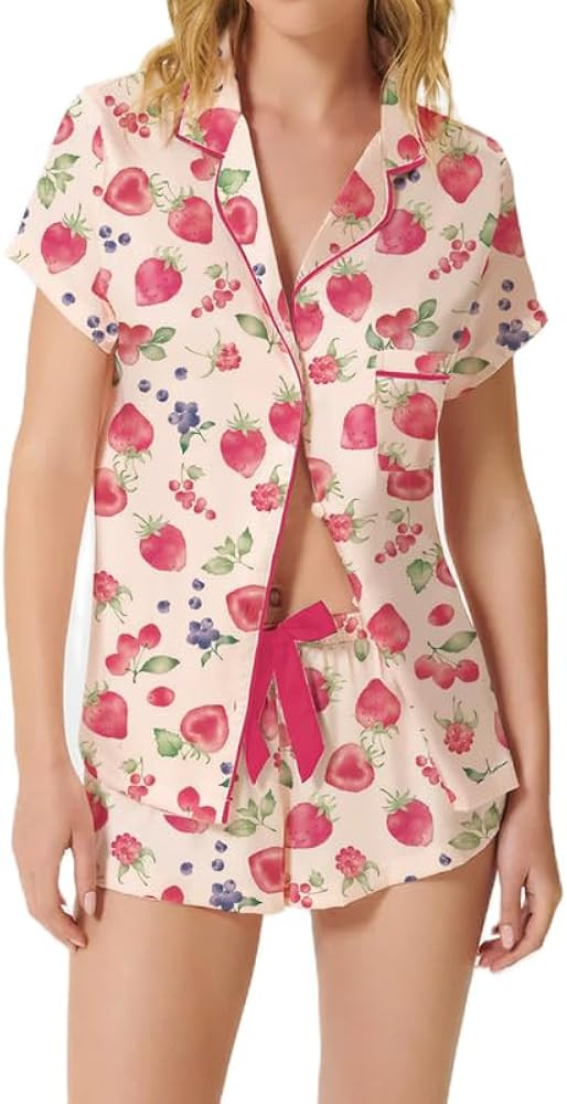 Womens Valentin's Day Pajamas Shorts Set Two-piece Pj Sets Heart Print Sleepwear Loungewear Butto... | Amazon (US)