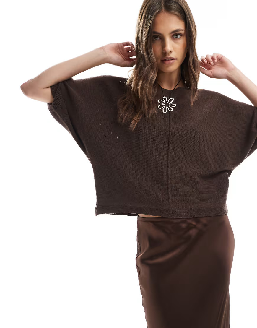 ASOS DESIGN relaxed seam detail knit T-shirt in chocolate-Brown | ASOS (Global)