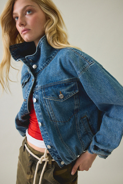 Steve Madden Allyson Funnel Neck Denim Jacket in Imperial Blue, Women's at Urban Outfitters | Urban Outfitters (US and RoW)