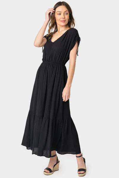 Cinch Sleeve V-Neck Maxi Dress | Gibson