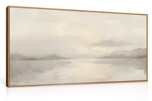 LHIUEM Large Abstract Neutral Beige Pastel Framed Canvas Wall Art,Modern Watercolor Lakes Wall Decor,Nature Mountain Minimalist Artwork for Living Room,Bedroom,Dining Room,Office -20"x40"x1 | Amazon (US)