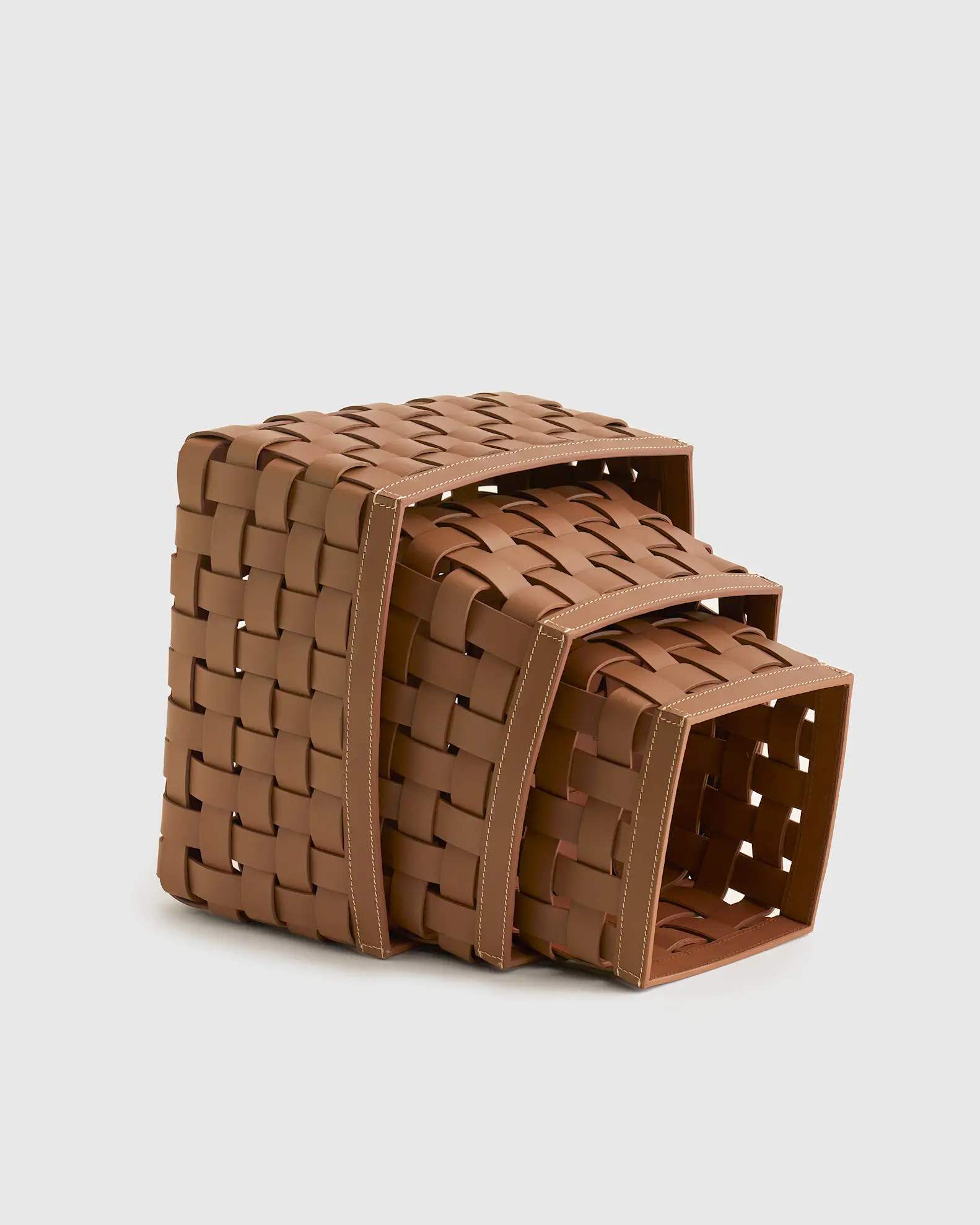 Recycled Woven Leather Baskets (set of 3) | Quince