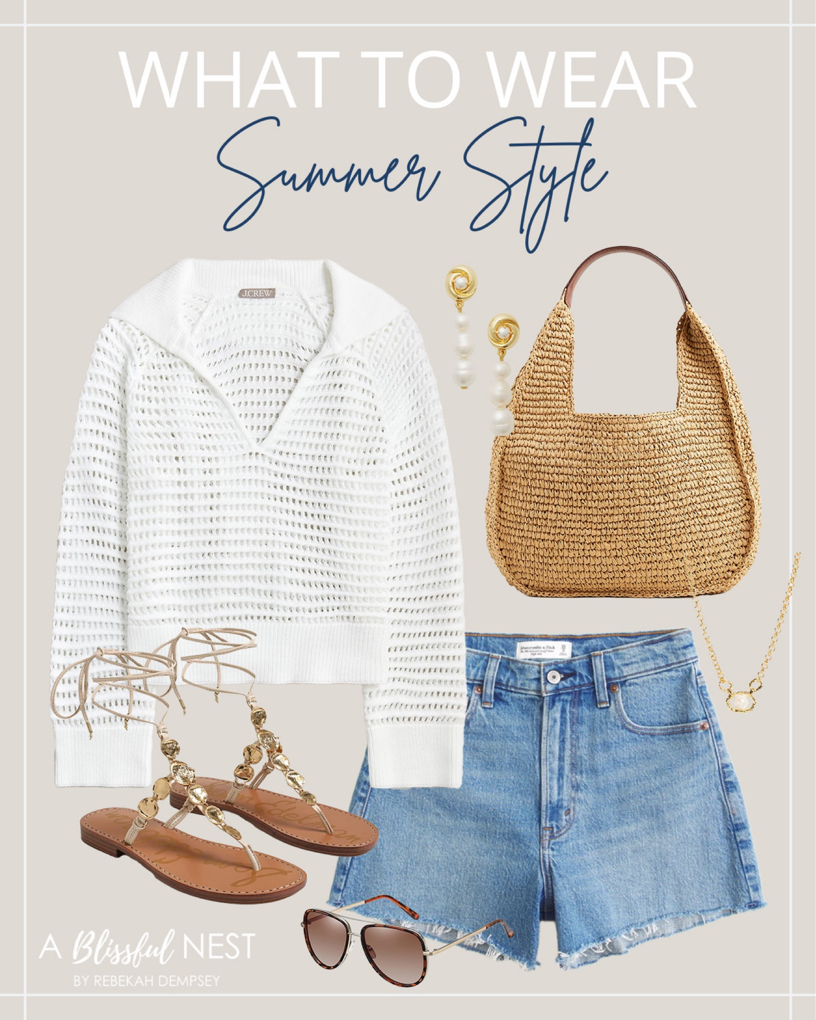 The most beautiful, neutral, comfortable yet cute summer outfit idea! 

#summerstyle

Summer sweater. How to style a summer sweater. Gold lace up sandals. Abercrombie denim shorts. Moon bag. Straw moon bag. Chic straw handbag. Neutral summer style. Elevated casual summer outfit  

#LTKSeasonal #LTKFindsUnder100 #LTKStyleTip
