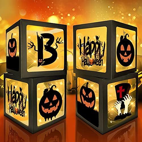 Halloween Decorations Balloons Boxes, 4 Pcs Boo Outdoor Indoor Transparent Box with 4 LED Light Stri | Amazon (US)