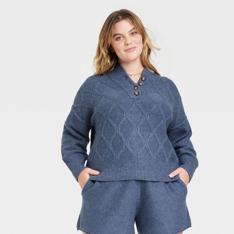 Women's Henley Neck Button-Front Pullover Sweater - Universal Thread™ | Target