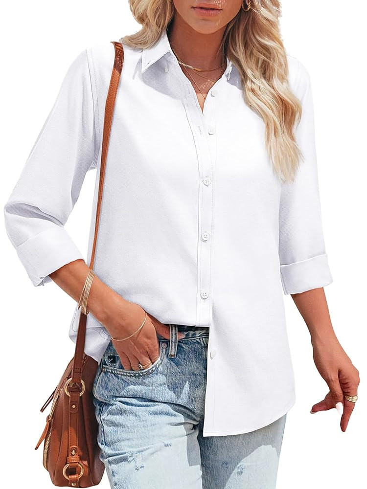 Womens Oxford Shirts Button Down Shirts Cotton Dress Shirts Long Sleeve Collared Work Office Blou... | Amazon (US)