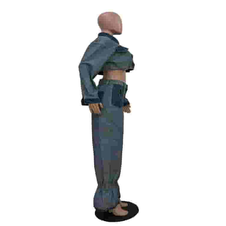 Cropped Contrast Denim Set (S, EtherealBlue) | Walmart (US)