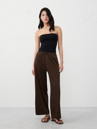 Wide-Leg Crinkled Satin Pull-On Pant | Banana Republic Factory