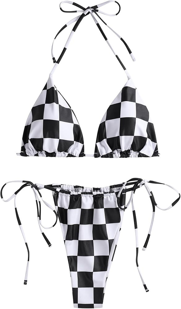 ZAFUL Halter Bikini for Women Triangle Bikini Sets Tie Side High Cut 2 Piece Swimsuit | Amazon (US)