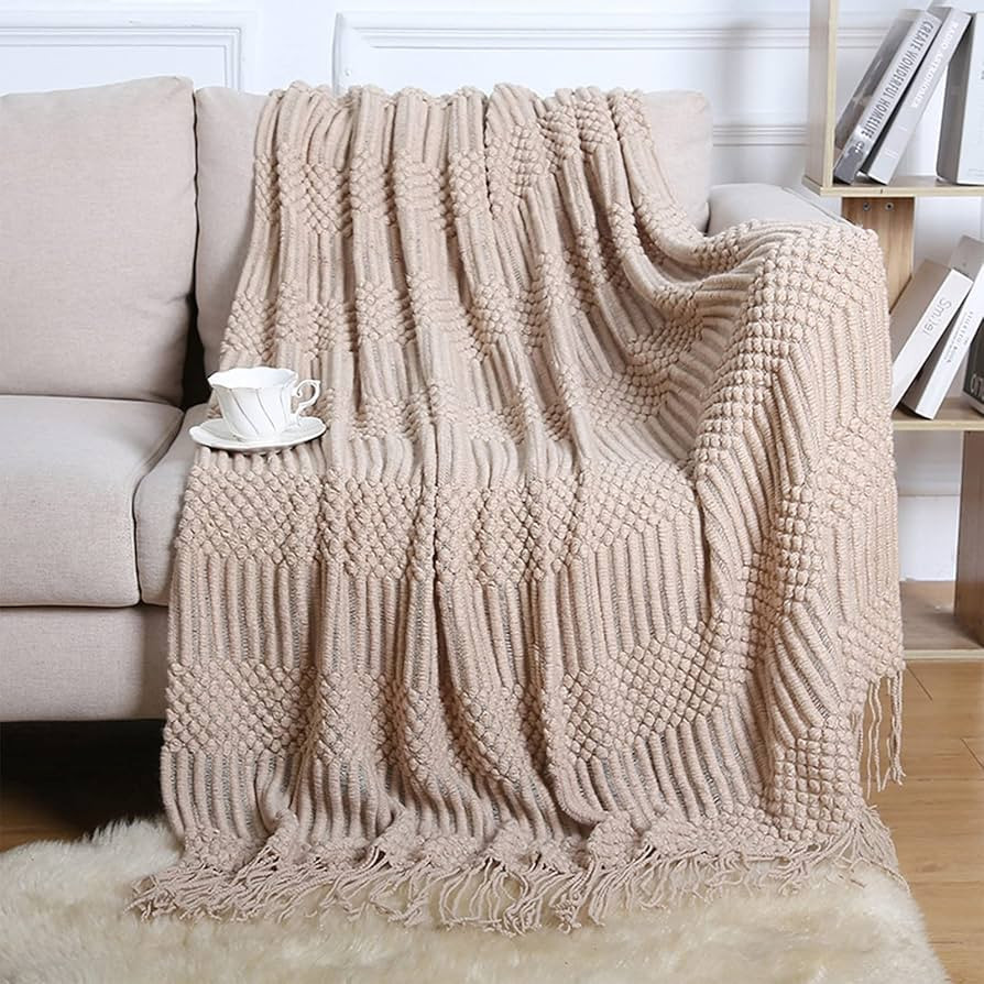 Bed Throw Blanket Knit Blankets Throw Blanket Couch Soft Warm Textured Decorative Blanket with Ta... | Amazon (US)