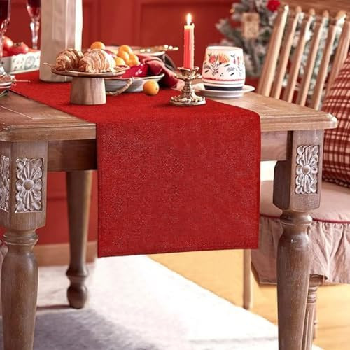 Christmas Table Runner, 14 x 72 Inches Red Table Runner Rustic Burlap Christmas Runner for Xmas, ... | Amazon (US)
