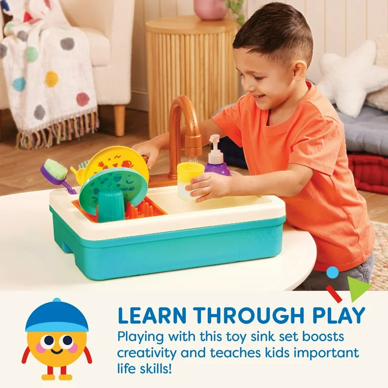 Battat Splash & Sparkle Sink Plastic Real Faucet and Magic Dishes, Toddler and Preschool Toys | Walmart (US)