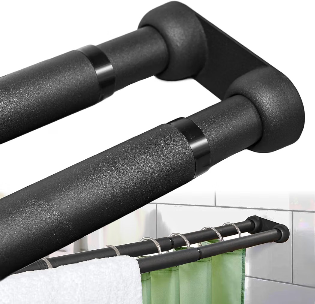 Double Shower Curtain Rod 27 to 90 Inches,Elegant Wall Mounted Double Shower Rods, Black Adjustab... | Amazon (US)