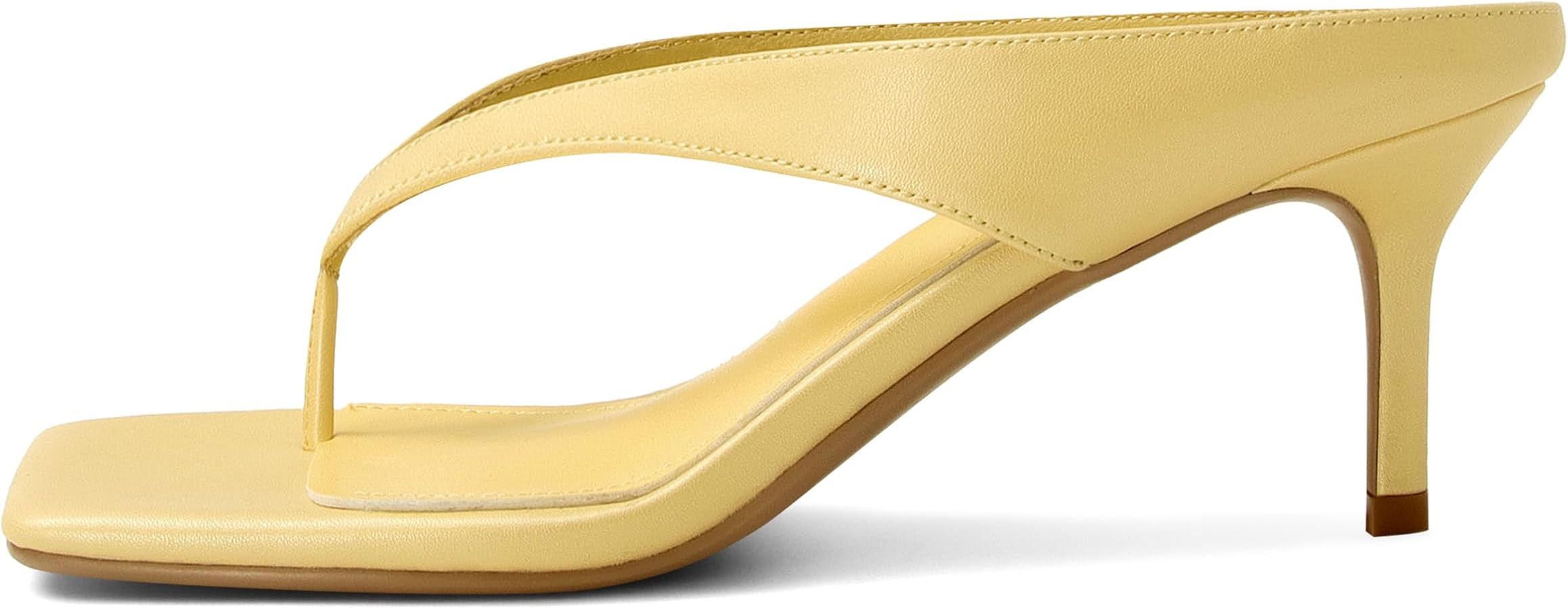 Thong Kitten Heels for Women Square Toe Flip Flop Low Heel Sandals Slip On Slides Comfortable Fas... | Amazon (US)