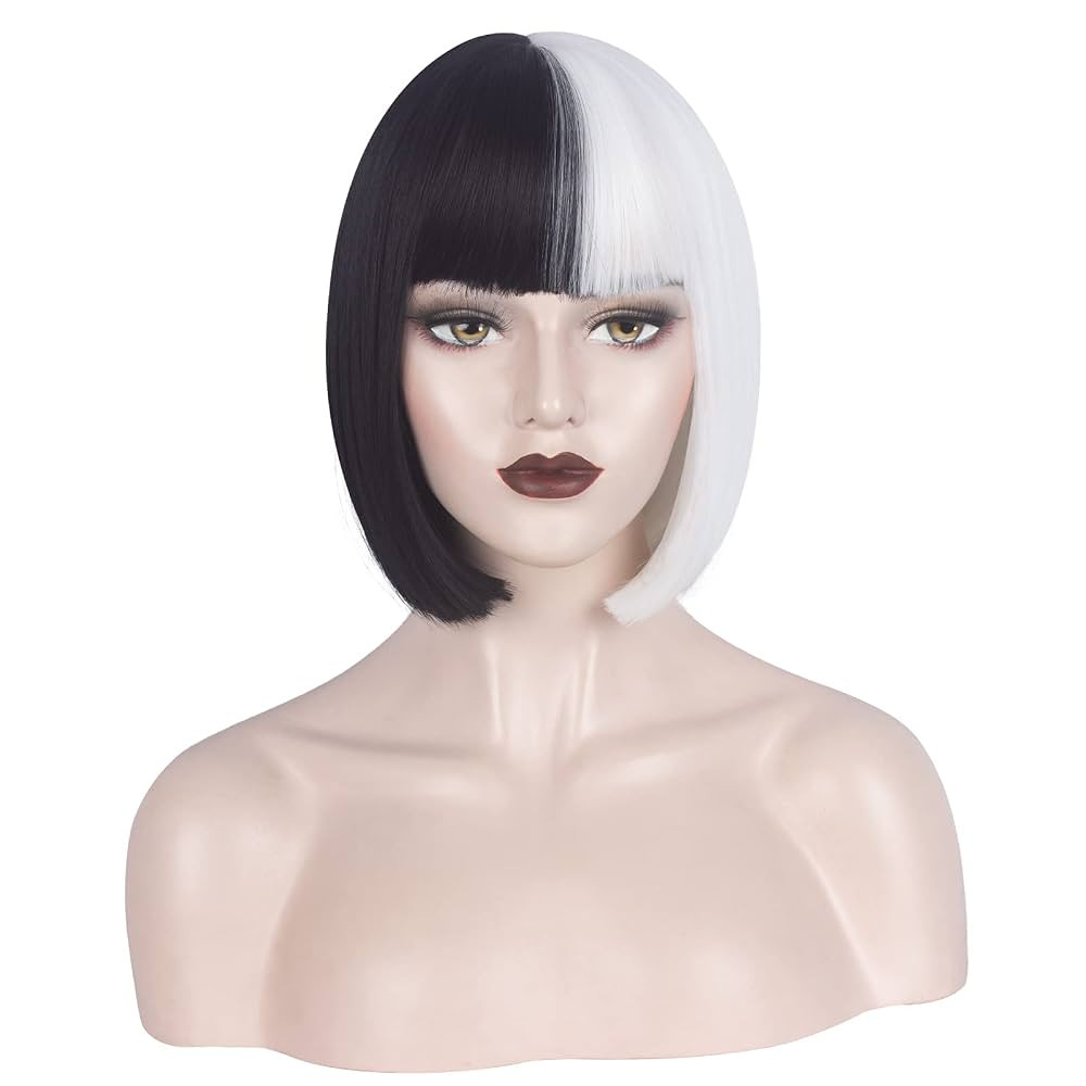WeKen Black and White Wig for Girls Short Bob Half Black Half White Wig with Bangs for Women Cosp... | Amazon (US)