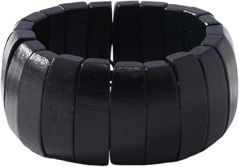 Bohemian Wide Chunky Wooden Bangle Bracelets Multi-Colored Wooden Beads Wristband Elastic Coconut... | Amazon (US)