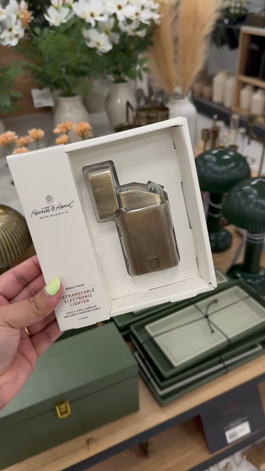 Brass battery rechargeable lighter - Have this and love it 
Hearth & Hand with Magnolia Target

#LTKStyleTip #LTKHome #LTKFindsUnder50