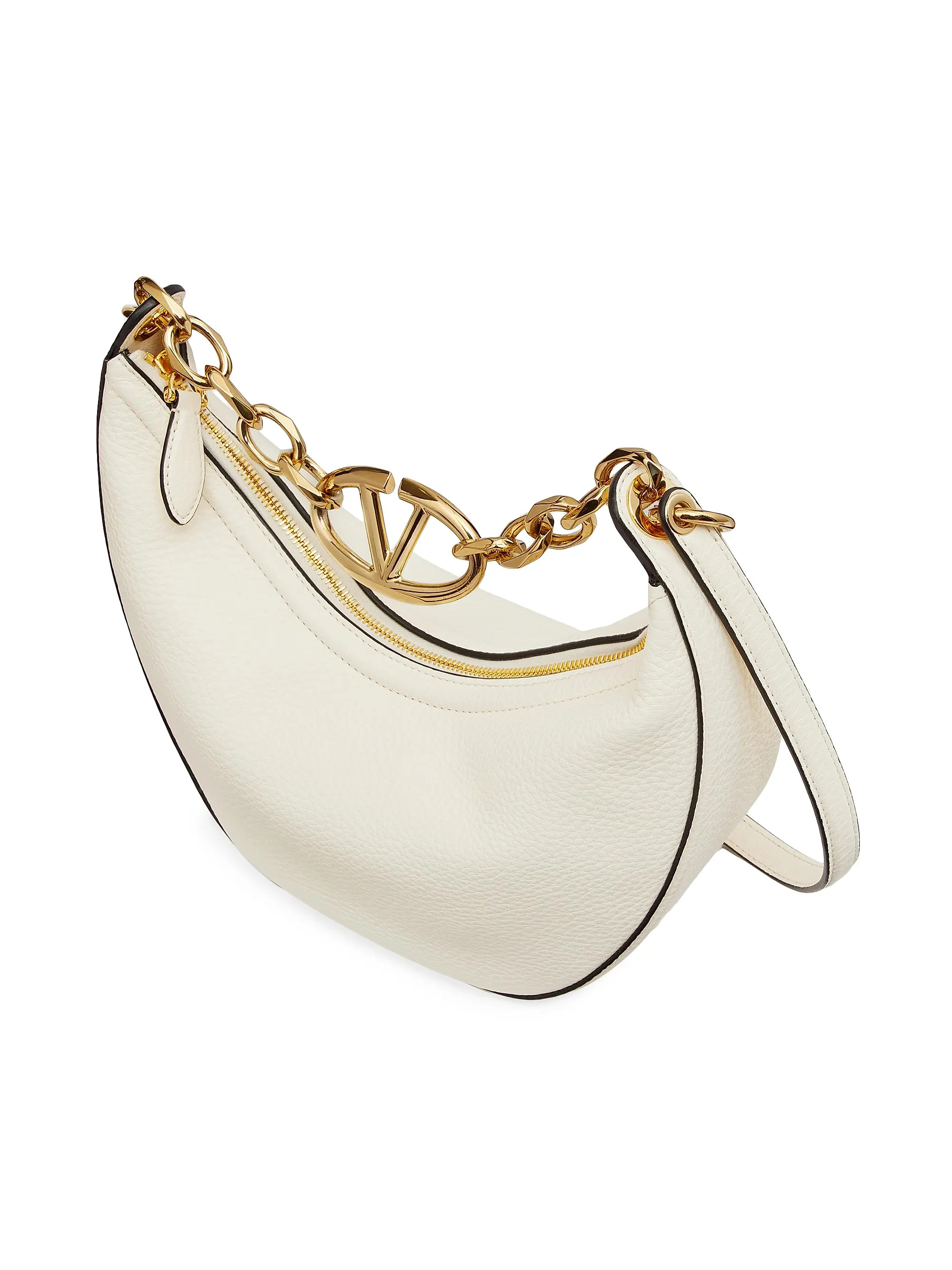 Small VLogo Moon Hobo Bag In Leather With Chain | Saks Fifth Avenue