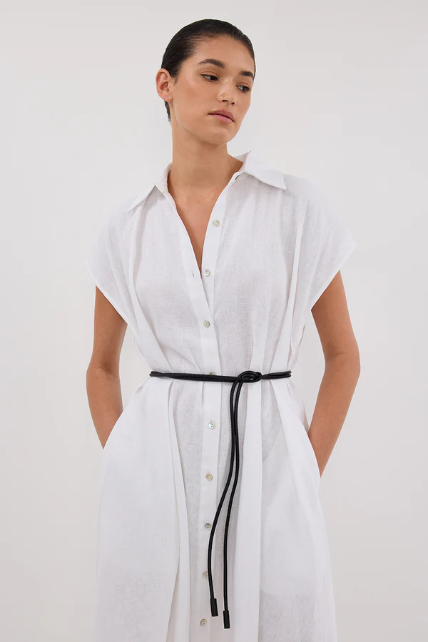 LANA WHITE LINEN MIDI SHIRT DRESS | DISSH