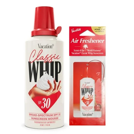 Vacation Classic Whip SPF 30 Sunscreen + Air Freshener Bundle Whipped Sunscreen Mousse SPF 30 Moisturizer with SPF Broad Spectrum Water-Resistant Whipped Sunscreen 4 Oz. | Walmart (US)