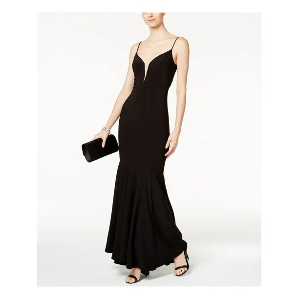 BETSY & ADAM Womens Black Rhinestone Spaghetti Strap V Neck Maxi Mermaid Formal Dress  Size 6 | Walmart (US)