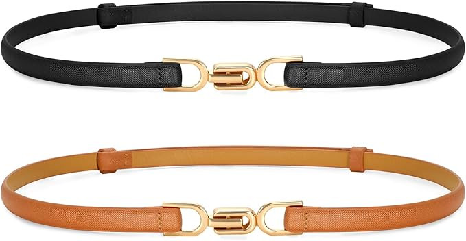 VONMELLI Women's Leather Skinny Belt for Dress Adjustable Thin Waist Belt for Ladies | Amazon (US)