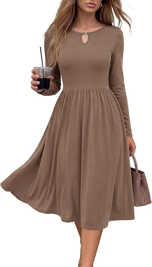 KIRUNDO Fall Dresses for Women 2026 Midi Empire Waist Long Sleeve Dress | Amazon (US)
