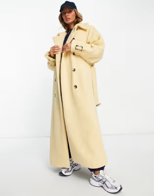 Topshop borg trench coat in buttermilk | ASOS (Global)