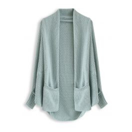 Open Front Drape Knit Cardigan in Blue | Chicwish