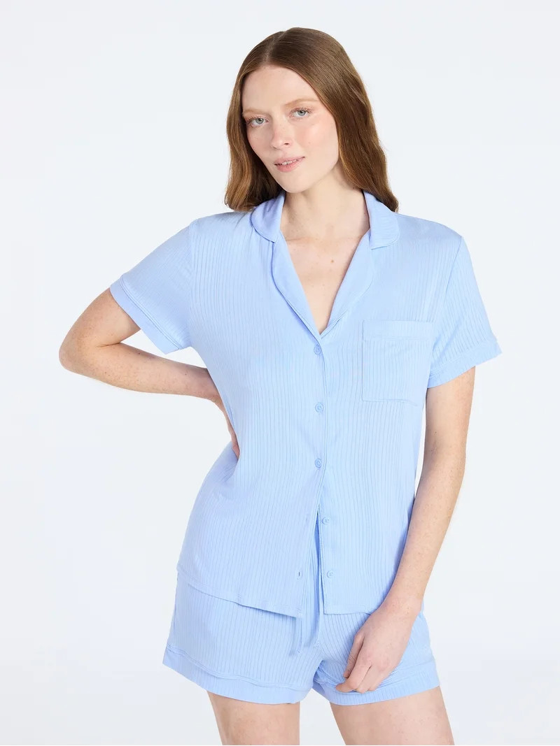 Joyspun Women’s Sleep Ribbed Modal Notch Top and Shorts Set, 2-Piece, Size XS-XL, 2X-3X | Walmart (US)