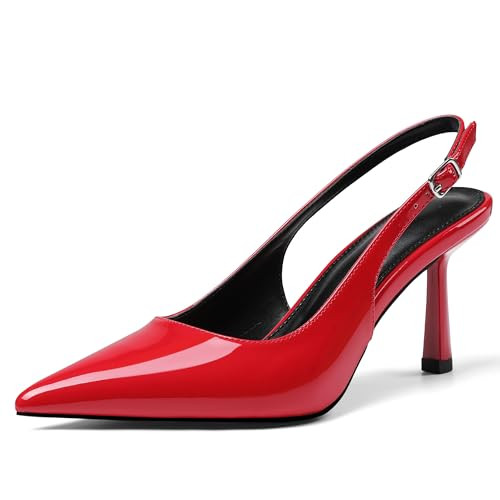 Slingback Heels for Women Closed Pointed Toe Kitten Stiletto Heels with Buckle Comfortable Womens... | Amazon (US)