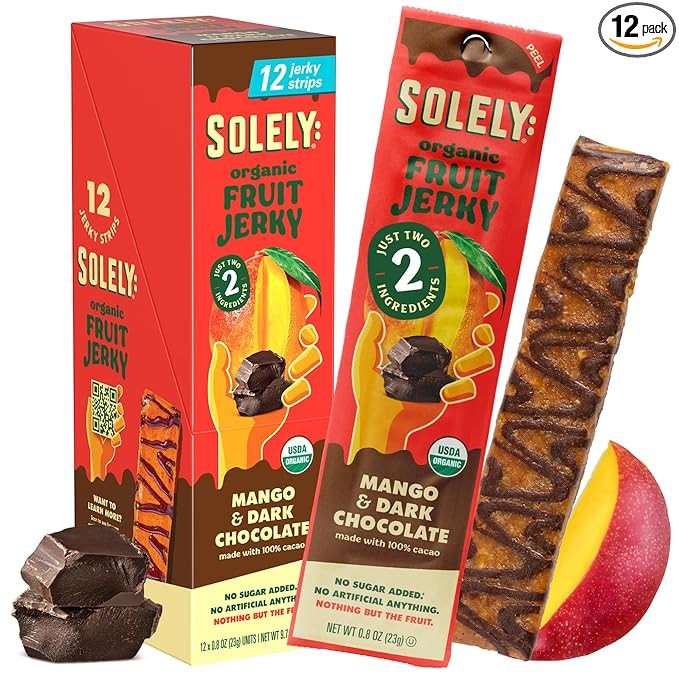 SOLELY - Organic Mango Chocolate Drizzled Fruit Jerky - 12 Individually Wrapped Fruit Strips - Fr... | Amazon (US)