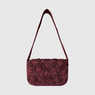 La Chic Designs Burgundy Flower Beaded Shoulder Bag | Target