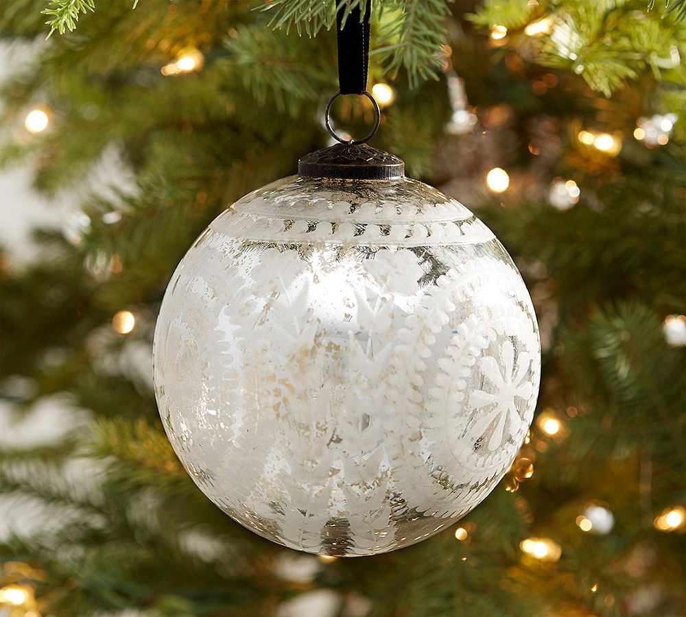 Etched Mercury Glass Ball Ornament, Larger - Silver | Pottery Barn (US)